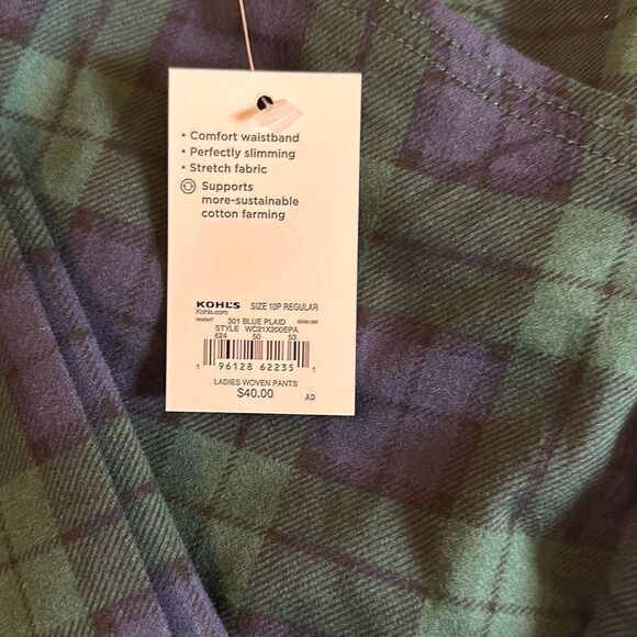 Croft & Barrow Womens Stretch Regular Plaid Mid Rise Bootcut Pants Blue Size 10P - Picture 4 of 9